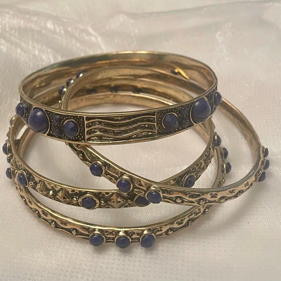 LOFT Jewelry - Riveted bronze bangle set of 4 bronze with royal blue stones